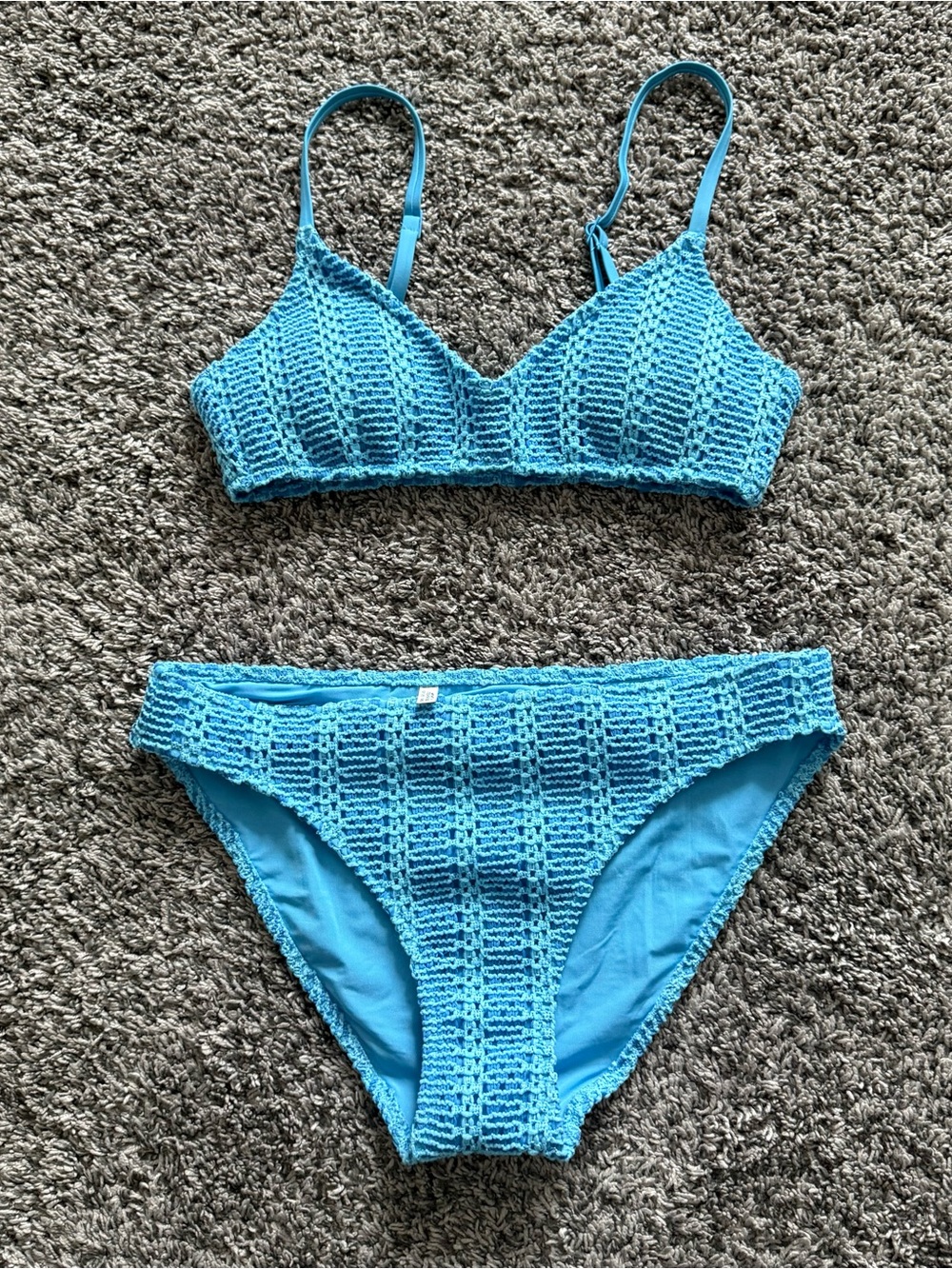 aerie turquoise blue crochet bikini set